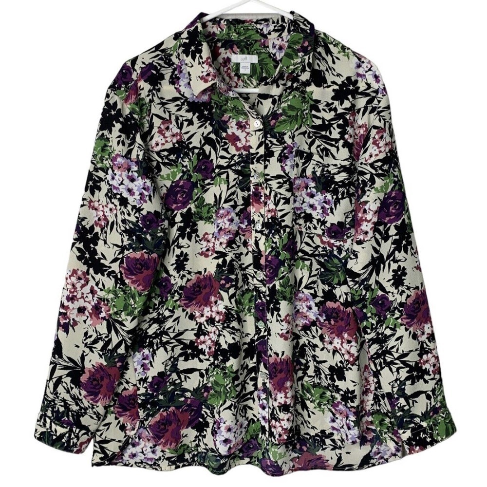 J Jill Floral Print Long Sleeve Button Up Blouse Womens Size Small Polyester